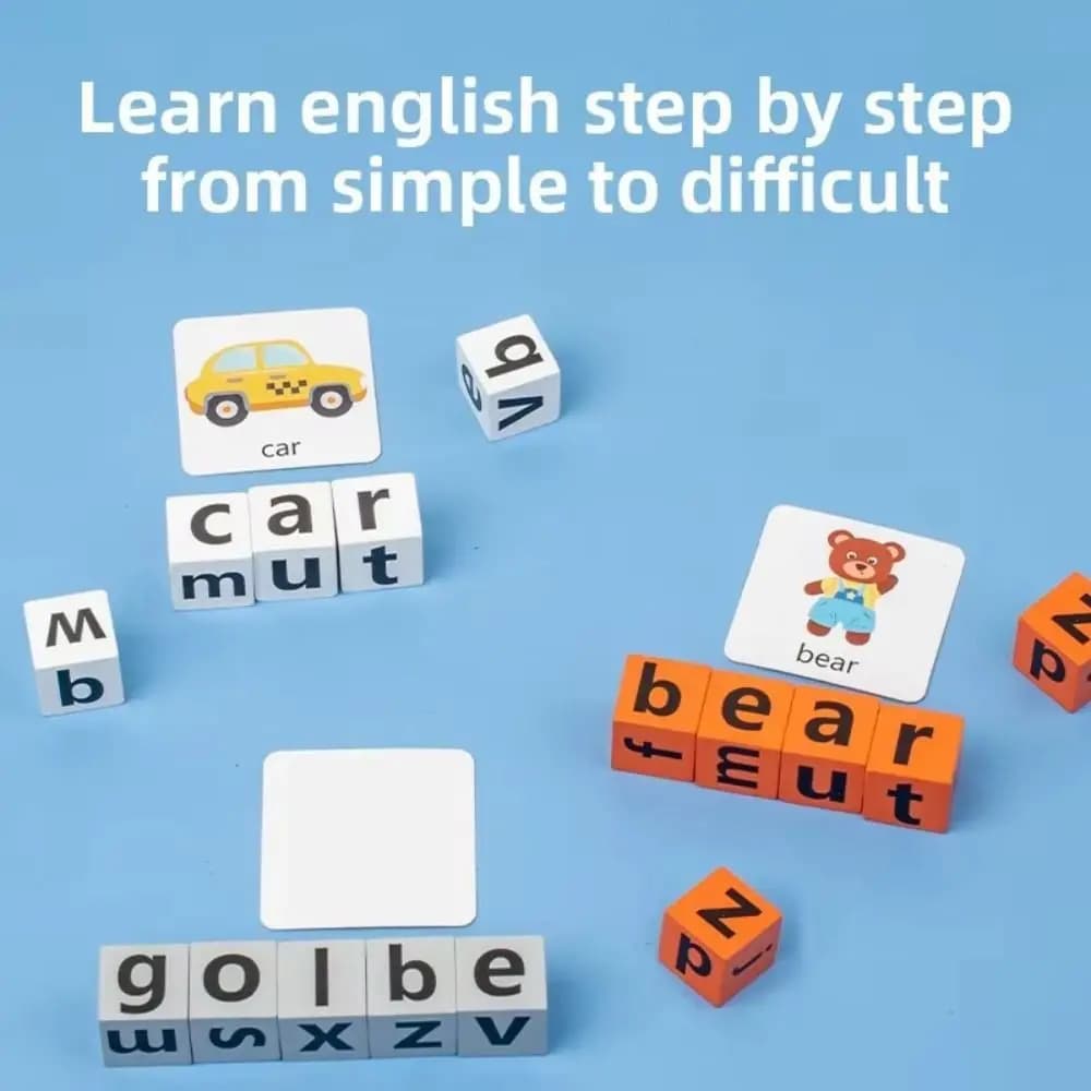Flash Card Gioco di ortografia dell'alfabeto Carte per l'apprendimento del bambino Blocco di ortografia delle lettere in legno Gioco di ortografia delle parole Gioco di abbinamento