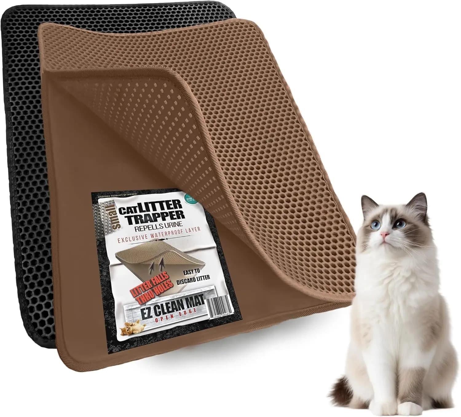 Tappetino per Lettiera Gatti con Strato Impermeabile, Design Facile da Pulire per un'Area Igienica per Animali Domestici, Marrone 23x21 Pollici