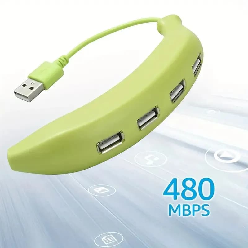 Hub USB 2.0 a forma di banana, splitter multiplo a 4 porte con adattatore di alimentazione per trasferimento dati e ricarica di laptop, PC e computer