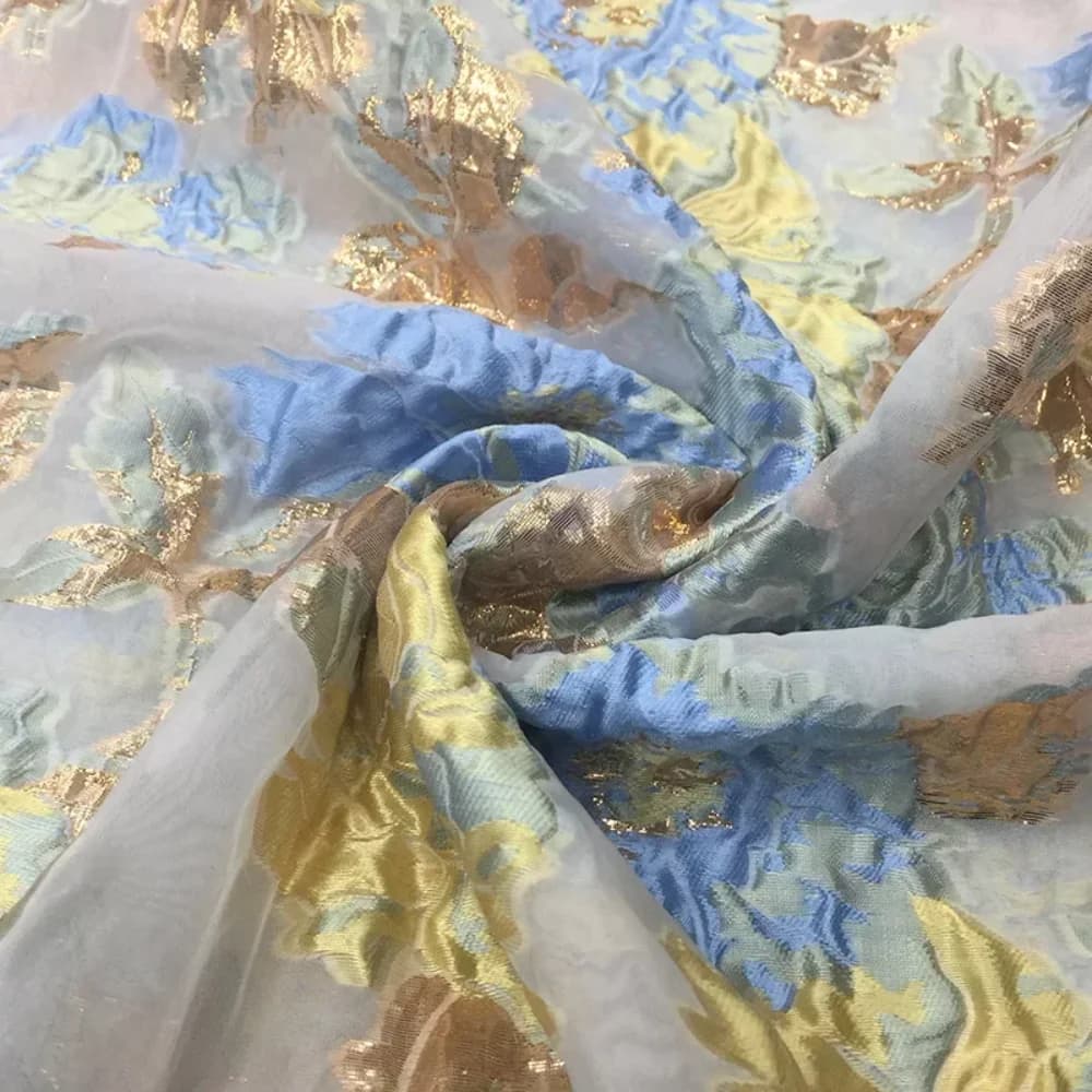 Jacquard Brocade Yarn-dyed Fabric Spring Summer Blue Bronzing Organza High-end Dress Short Skirt Embroidery Cloth by the Yard