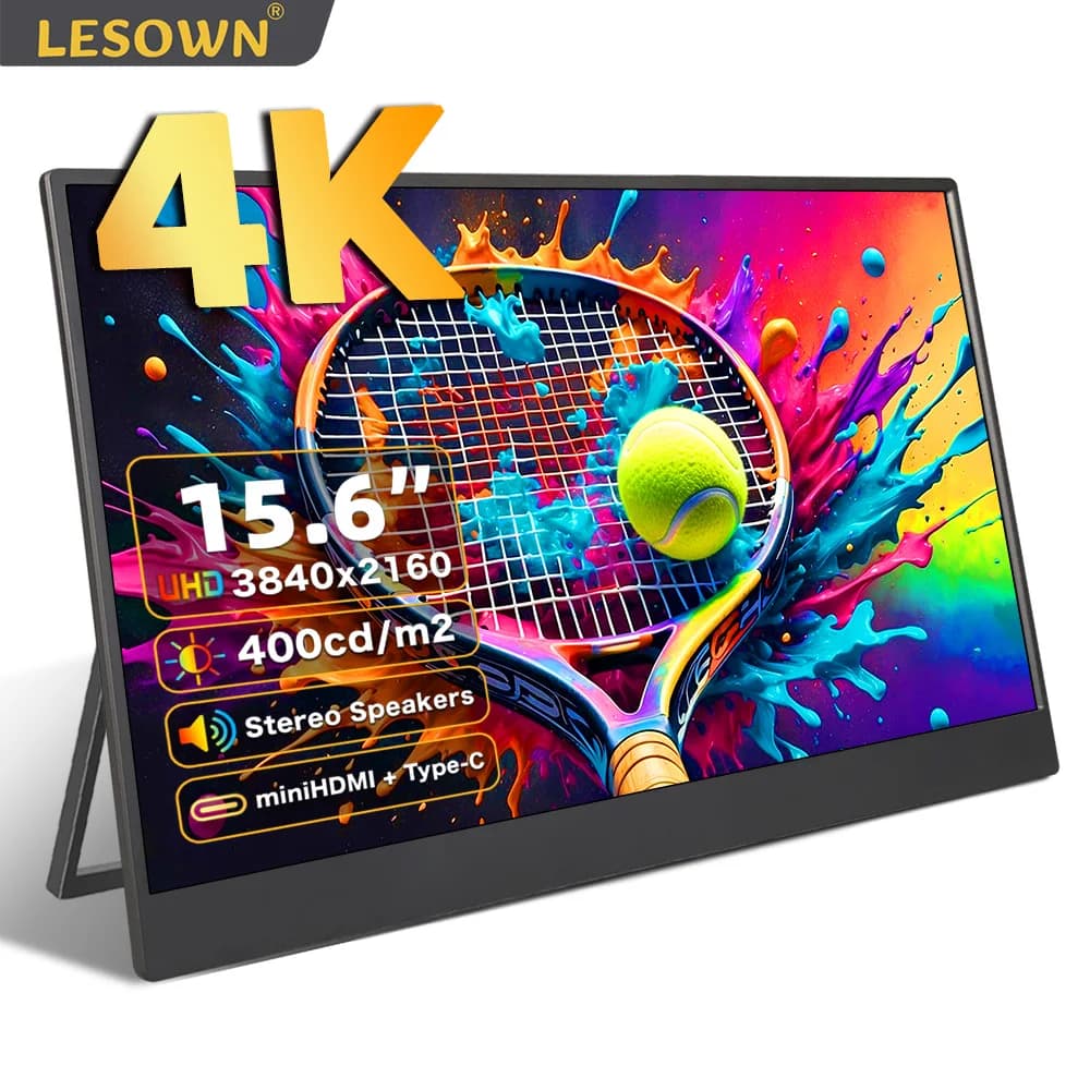 LESOWN Monitor 15.6 inch 4K 3840x2160 UHD Touch HDMI USB-C VESA Portable Auxiliary Display with Speakers