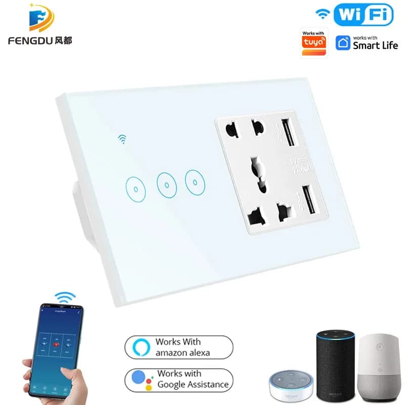 Smart USB Wall Clasp WIFI Universal Electric socket 16A Power touch switch Wireless Charge Works with Alexa Google Home