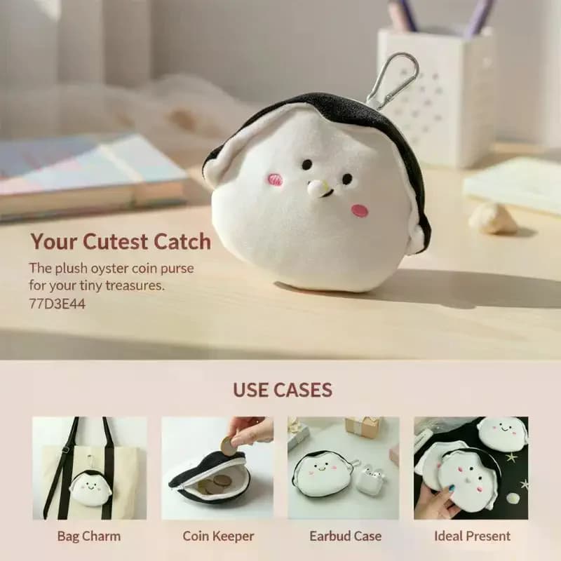 OysterPlush Cute Cartoon Coin Purse Soft Zipper Wallet for Kids and Teens Fun