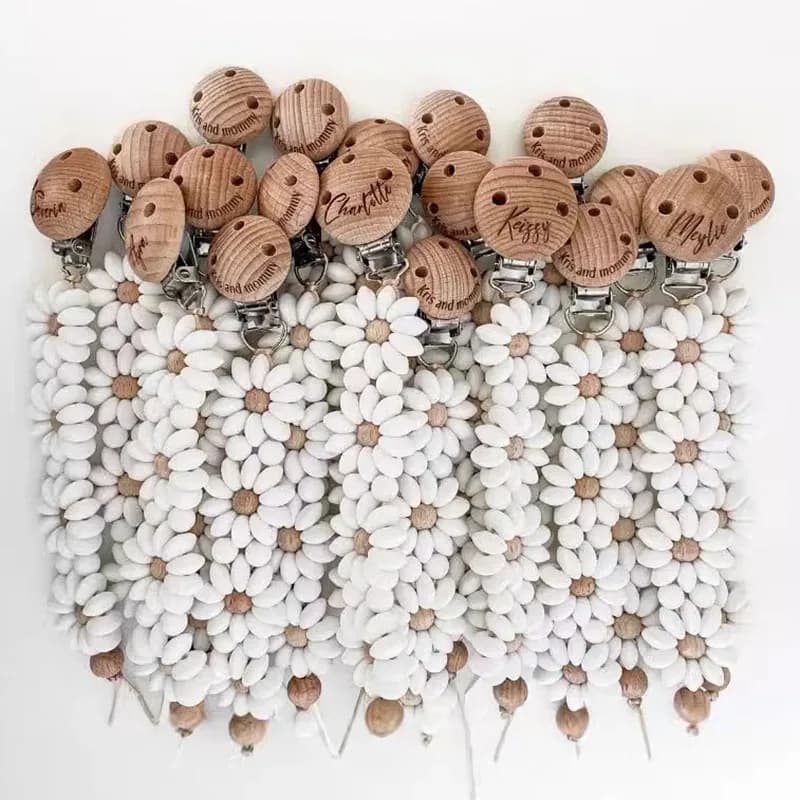 Nome personalizzato Catena per ciuccio per bambini personalizzata in legno Perline in silicone Porta capezzoli fittizio Guardia Massaggiagengive Ciondolo Regalo per neonati