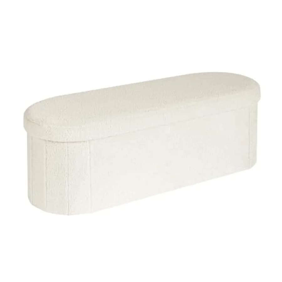 Pouf contenitore pieghevole Sherpa per soggiorno, poggiapiedi da 43,3 pollici, panca pieghevole per camera da letto, bianco