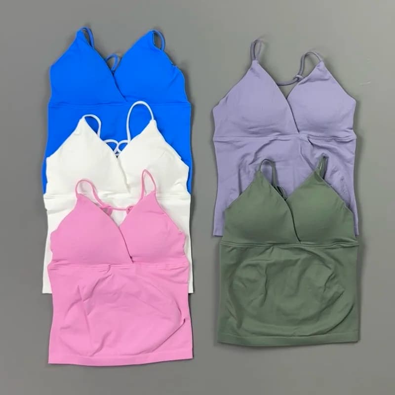 Women Yoga Tank Top V Neck Slim Fit Sports Bra Breathable Soft Stretch Workout Gym Pilates Running Athletic Sleeveless Vest