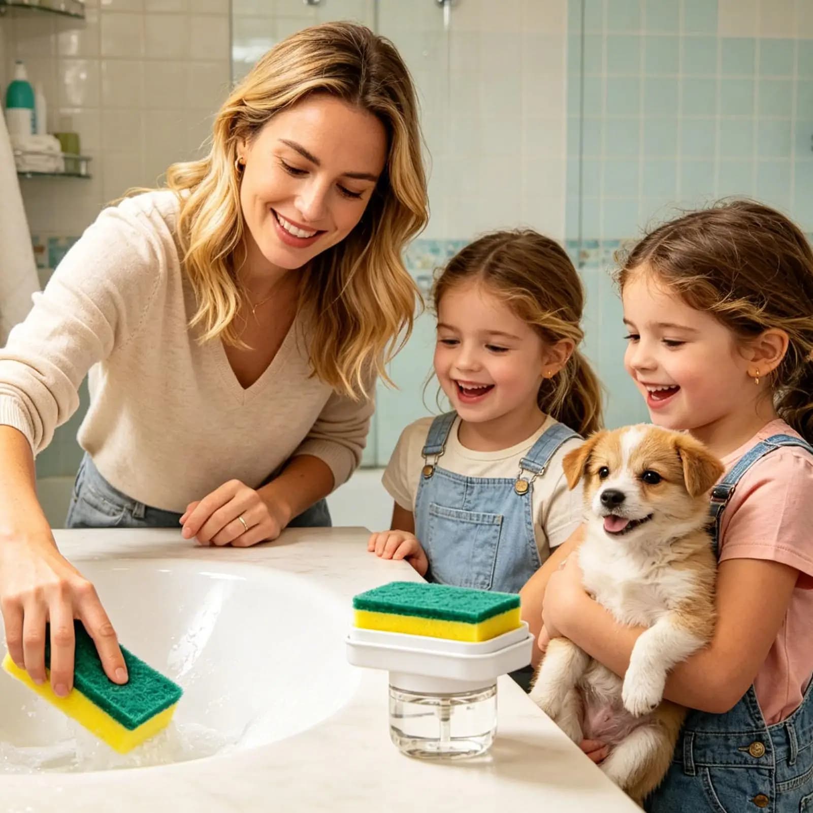 Dispenser di sapone da cucina a pressione, pompa per detergente da cucina, dispenser di sapone liquido con porta spugna per lavello di casa e bagno