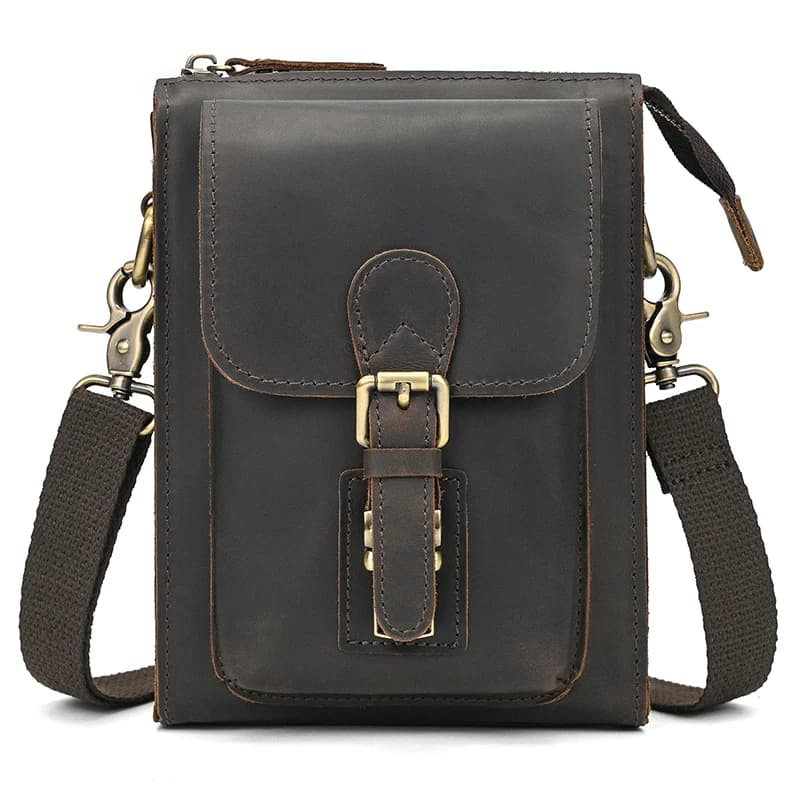 Hot Sell Men's Leather Shoulder Bag Genuine Leather Crossbody Bags Small Sling Bag For Man Male Leather Waist Bag On Belt Pouch