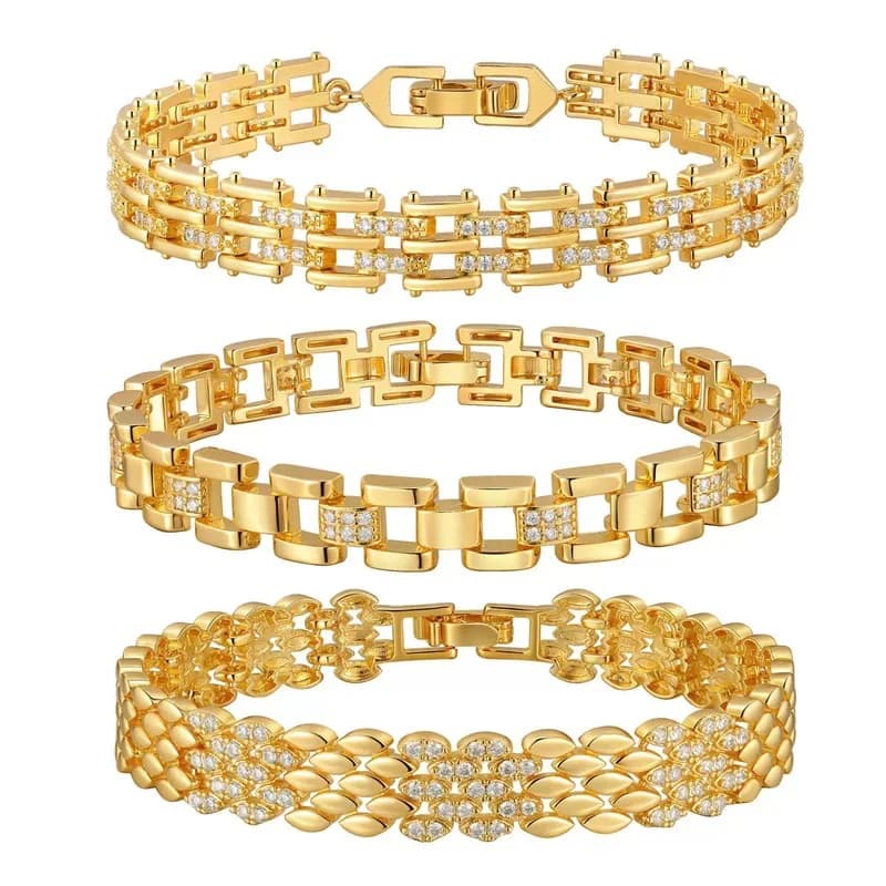 Bracciale a fascia larga da donna in acciaio inossidabile placcato oro 18K con zirconi cubici, bracciale per orologio, gioiello da polso scintillante