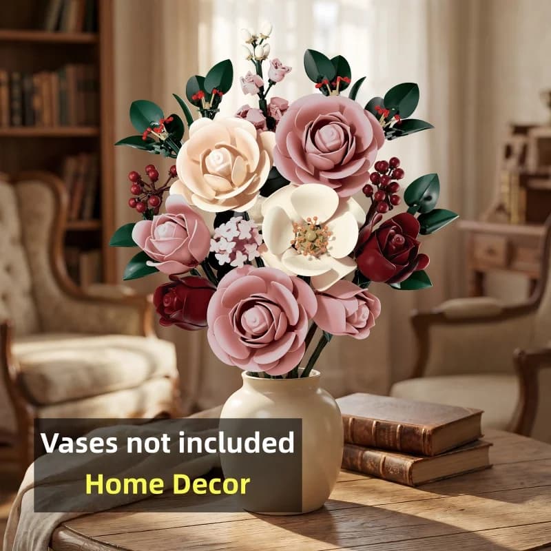 Set di costruzione di un bouquet di rose rosa, fiori artificiali, piante, decorazioni per la casa, l'ufficio, regali di Natale e San Valentino per donne adulte