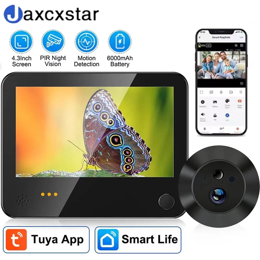 Campanello Video WiFi 1080P Tuya Smart con Audio Bidirezionale, Videocitofono Wireless, Telecamera Spioncino con Visione Notturna a Colori PIR