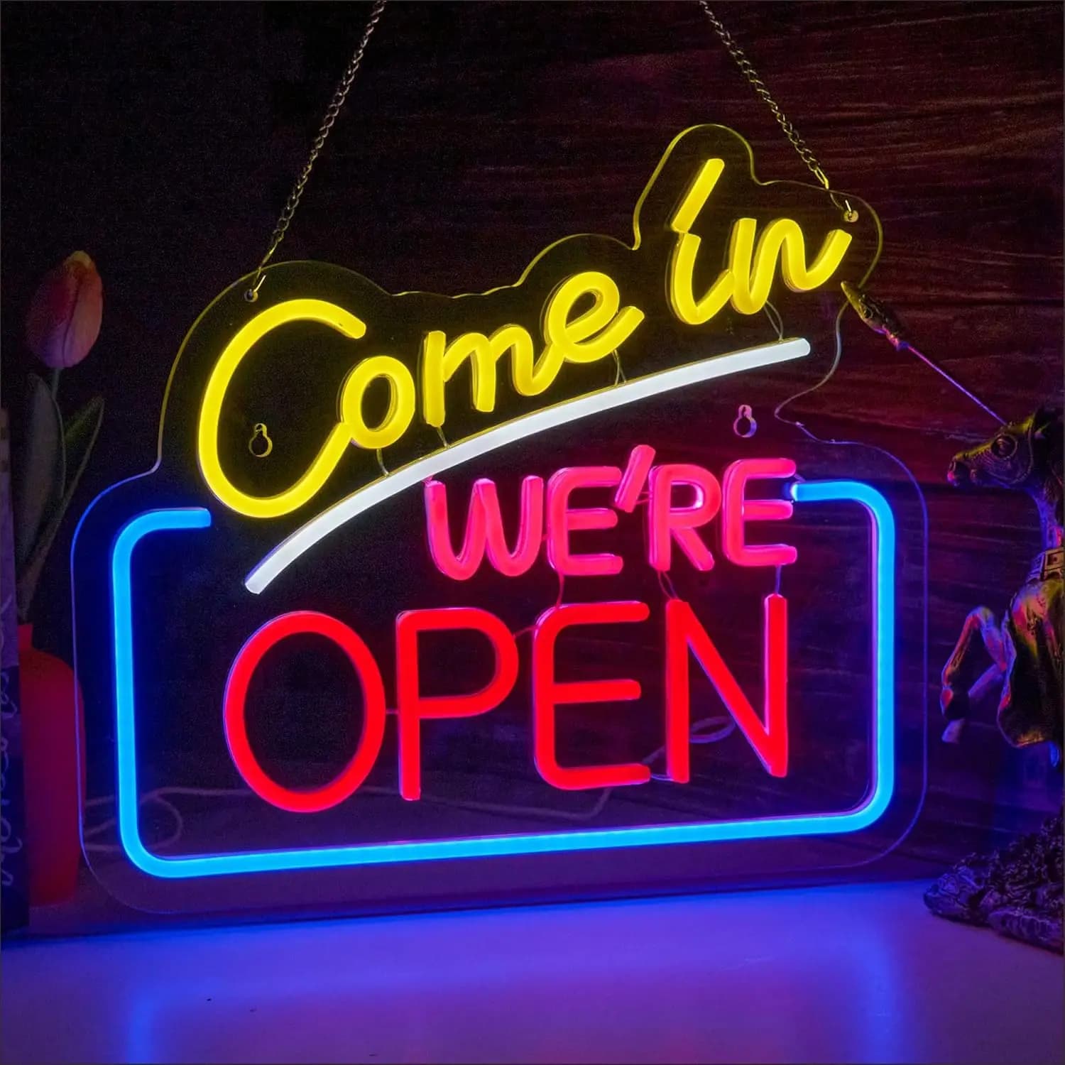 Vieni in siamo aperti Insegna al neon Decorazione da parete Luce a LED Café bar Caffetteria Ristorante Negozio al dettaglio Festa Pub Negozio Decorazione Regalo Caffè