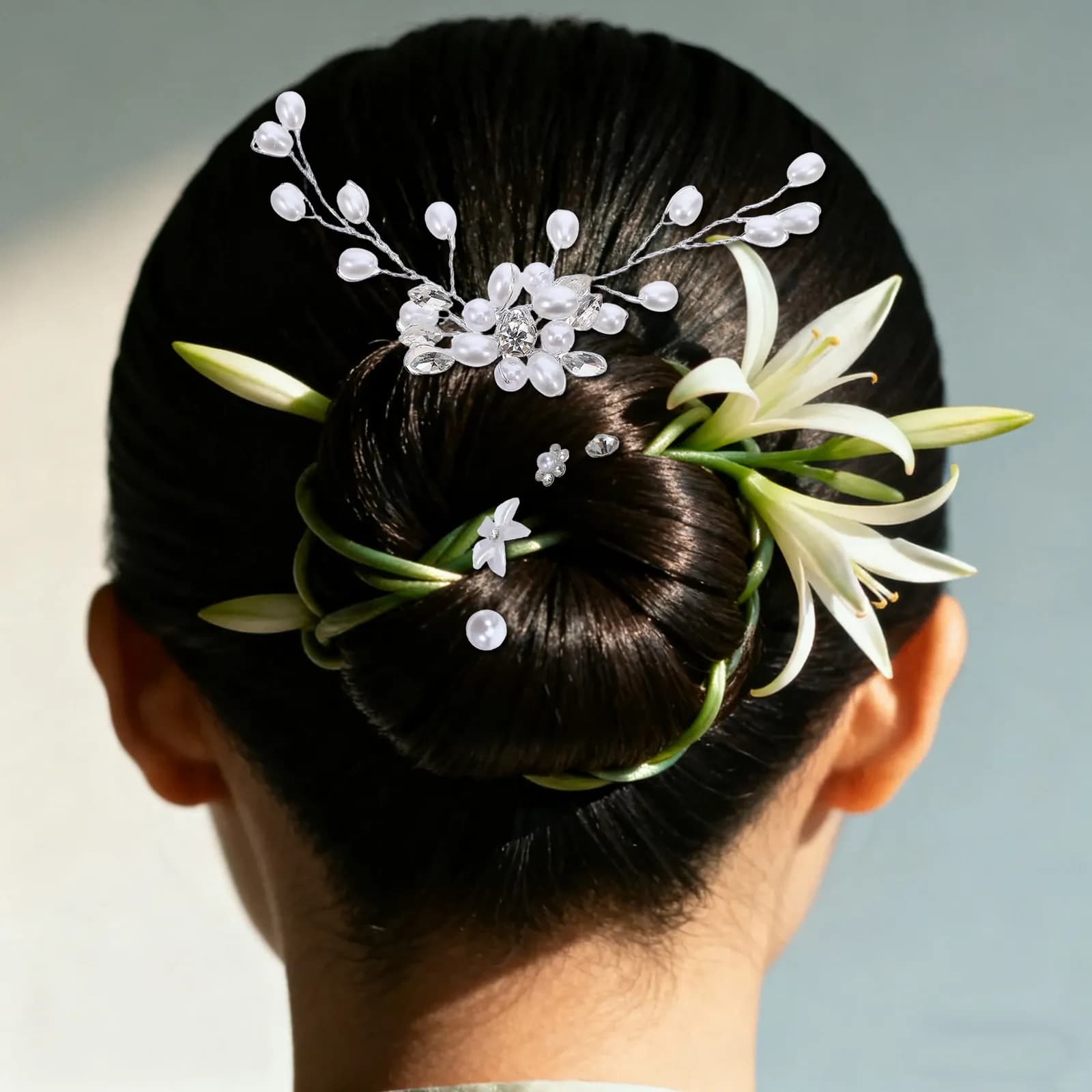 23Pcs Bridal Hair Pins Rhinestone Pearl Flower U Shape Clips Wedding Hair Accessories Headpiece for Brides