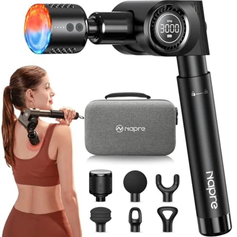 Heat and Cold Massage Back Massage Deep Fabric Percussion Back Massage to relieve muscle/neck/body pain with Long Extension Re