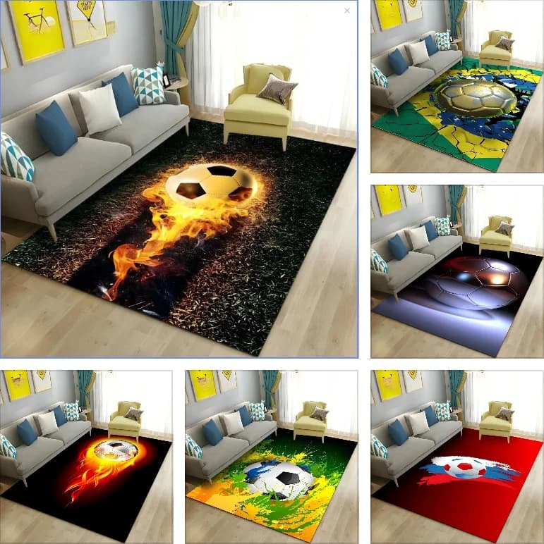 Tappeto Sportivo 2D a Tema Calcio, Tappeto per Soggiorno, Camera da Letto, Divano, Zerbino, Decorazione Cucina, Tappetino Antiscivolo per Bambini