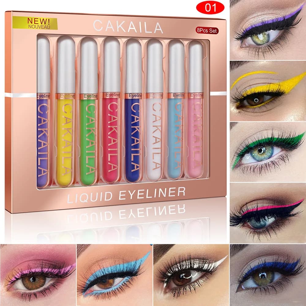 Set of 8 colors Waterproof Glitter Eyeliner Pens for Long Life and Makeup Colorful Eye Cosmetics Matis Kit for Opaque Eyeliner Beauty