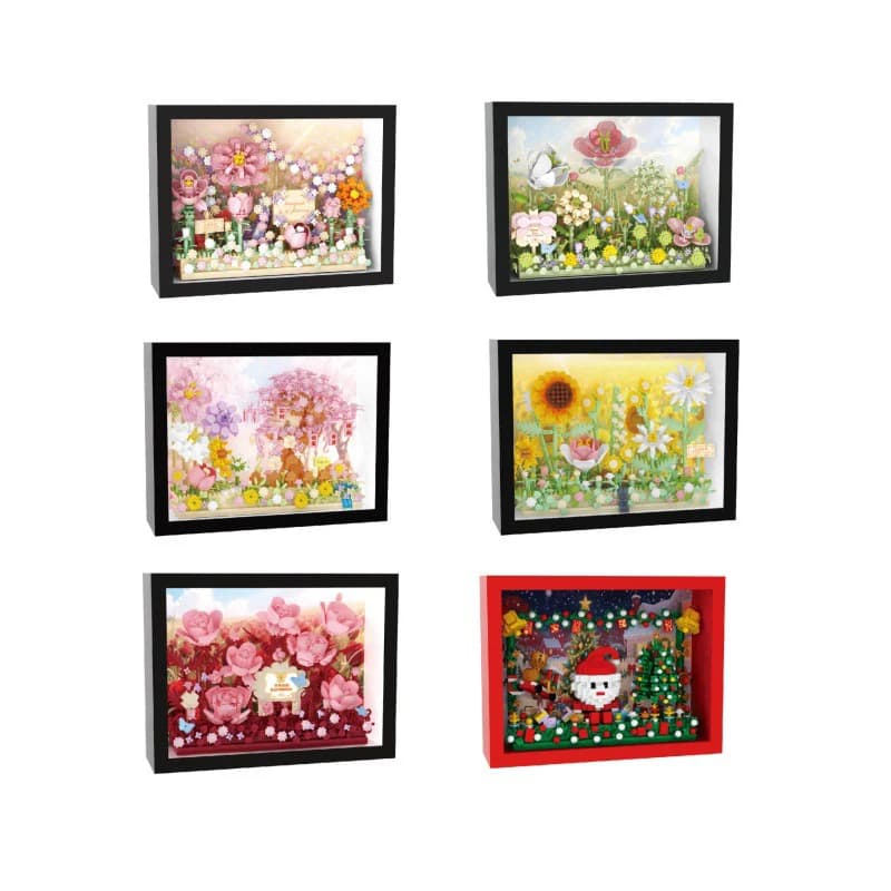 IDEA Nanobricks Flower World Micro Diamond Block Cherry Rose Girasole Mattoni da costruzione Cornice per foto 3D Giocattolo con luce per regalo per bambini