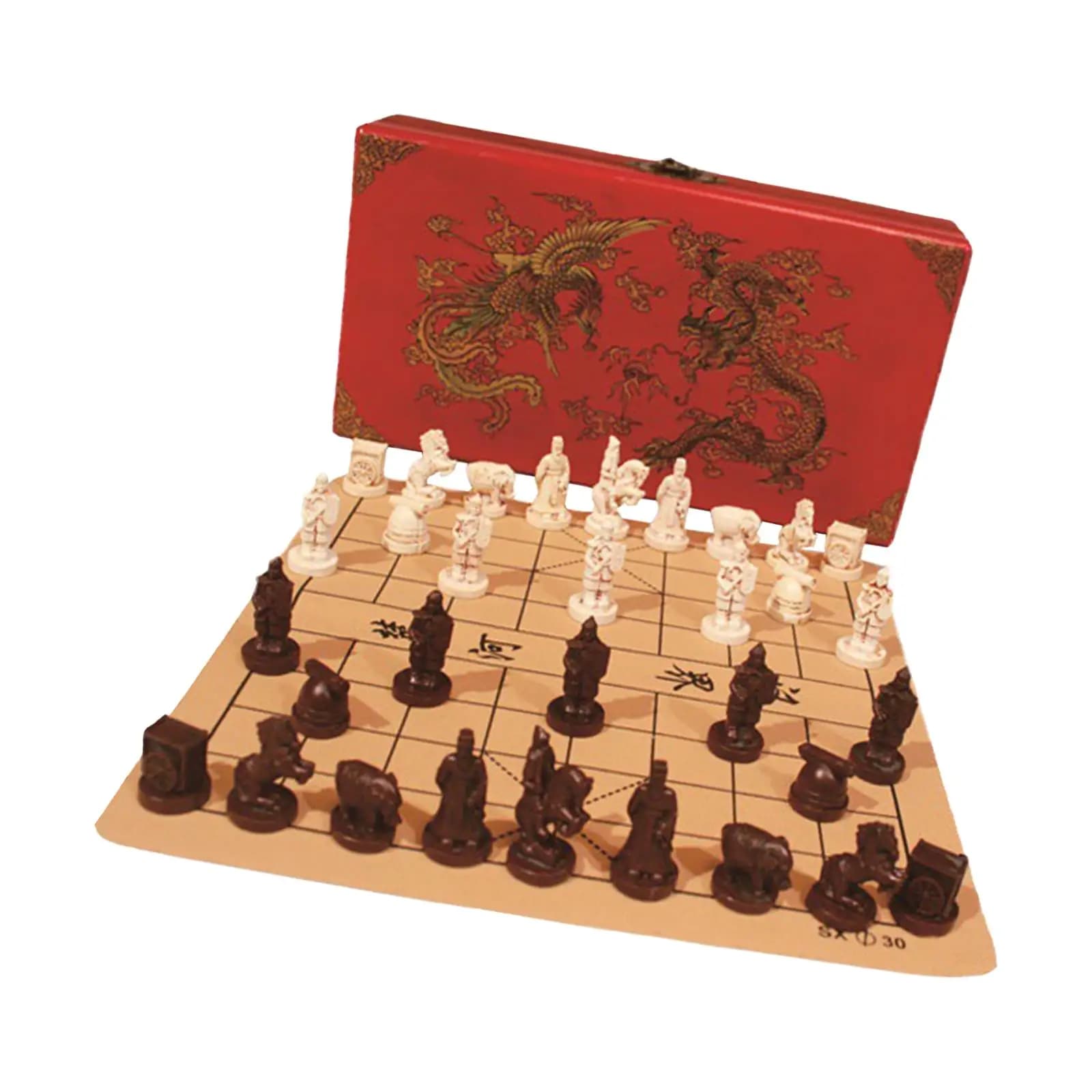 Set di Scacchi Cinesi in Resina 3D Stile Antico, Gioco da Tavolo per Intrattenimento Familiare e Regalo da Viaggio