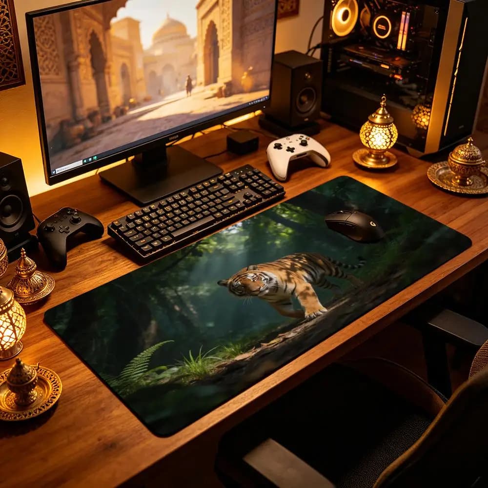 Tappetino per Mouse da Gaming Grande con Stampa Tigre della Giungla, Impermeabile, Antiscivolo, in Camoscio, per Scrivania e Tastiera del Computer