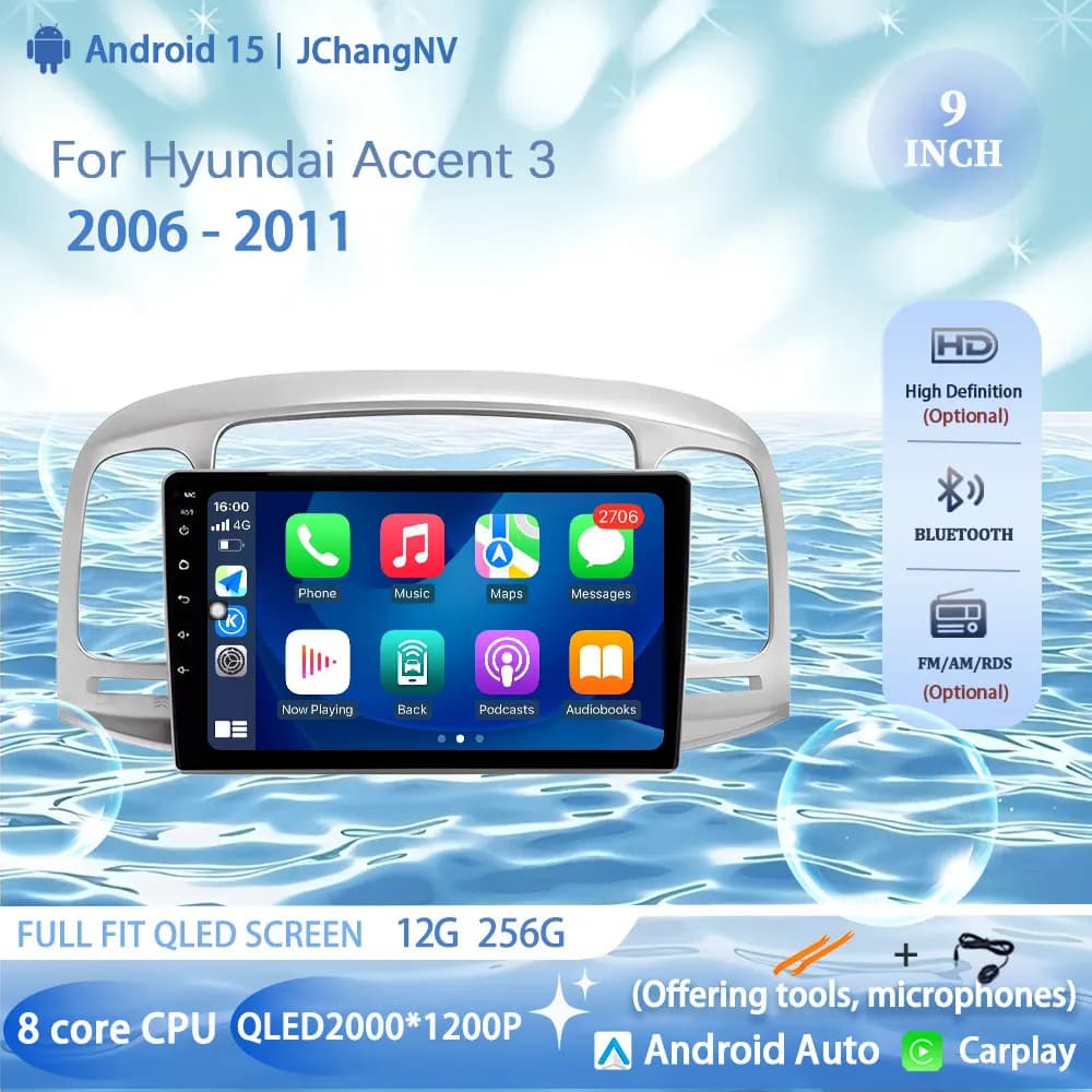 Autoradio multimediale da 9 "per Hyundai Accent 3 2006 - 2011 Android 15 Lettore video automatico Lettore di navigazione GPS No 2din Stereo