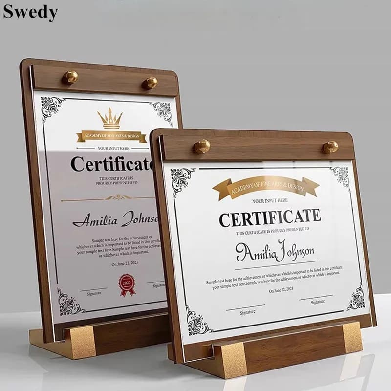 3 Pieces A4 210x297mm Acrylic Menu Paper Card Holder Photo Picture Frame Wood Base Acrylic Sign Holder Advertising Display Stand