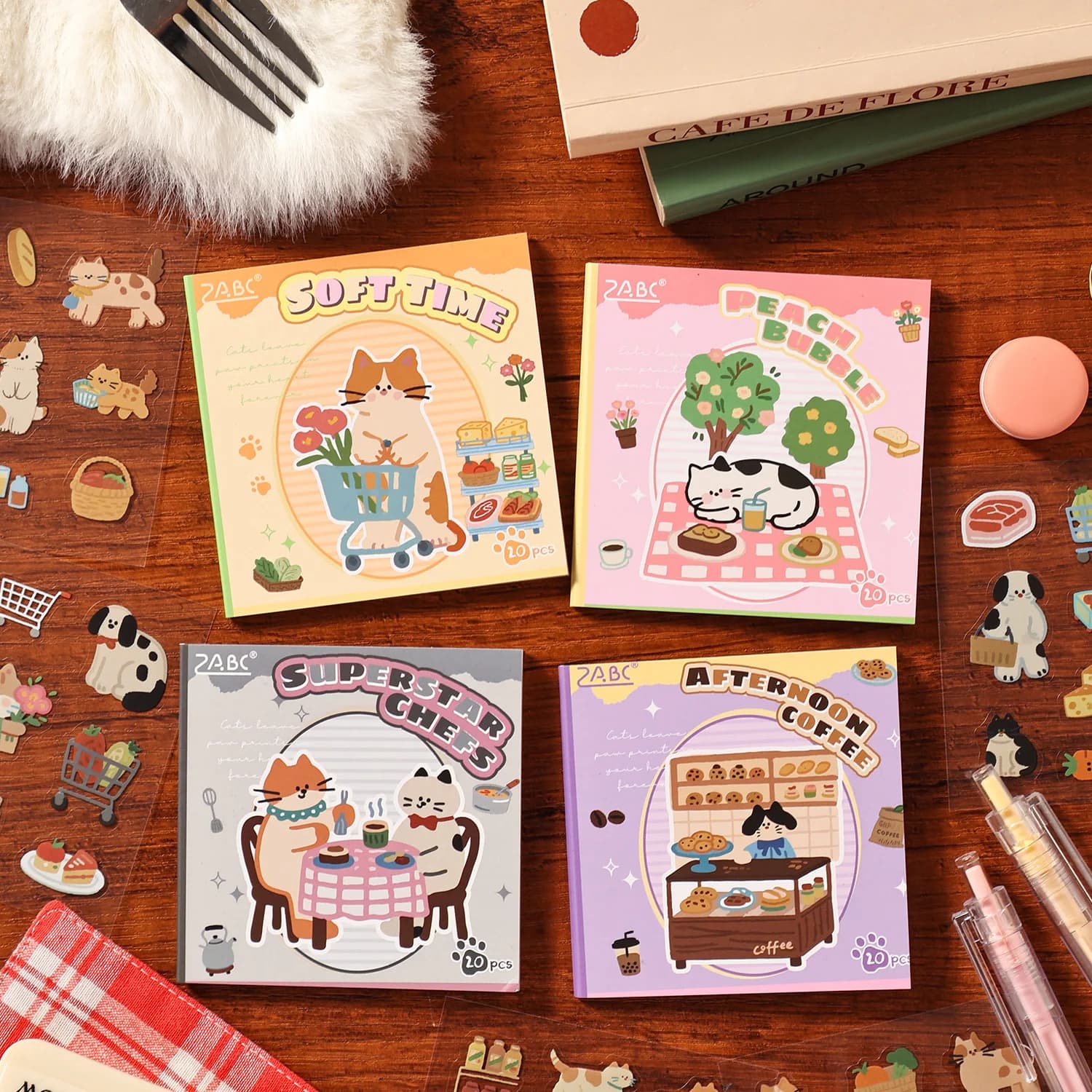 Kawaii Cat Daily Life Sticker Set Cute Pet Food Shopping Stickers For Journal Scrapbooking Planner DIY Crafts