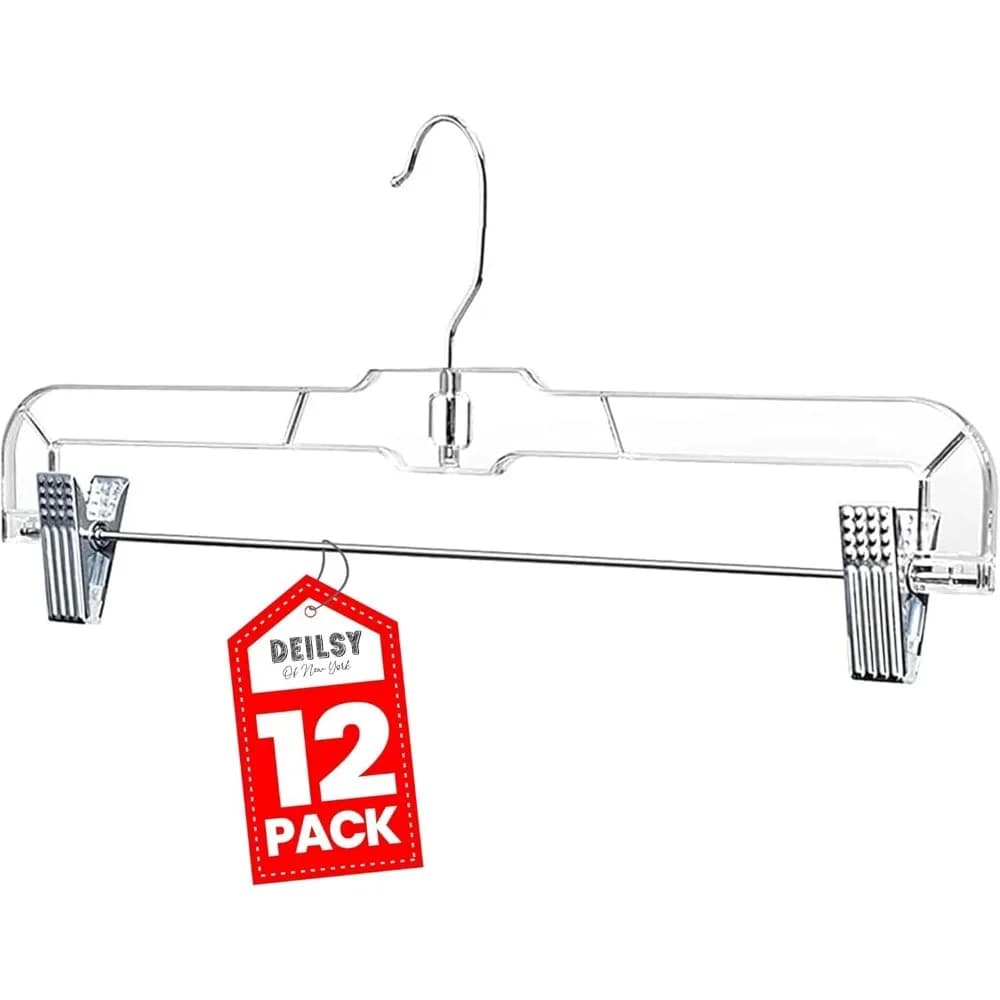 ™ Appendiabiti per gonne Appendiabiti per pantaloni con clip Appendiabiti per pantaloncini Appendiabiti in plastica trasparente con clip antiscivolo a 2 clip regolabili