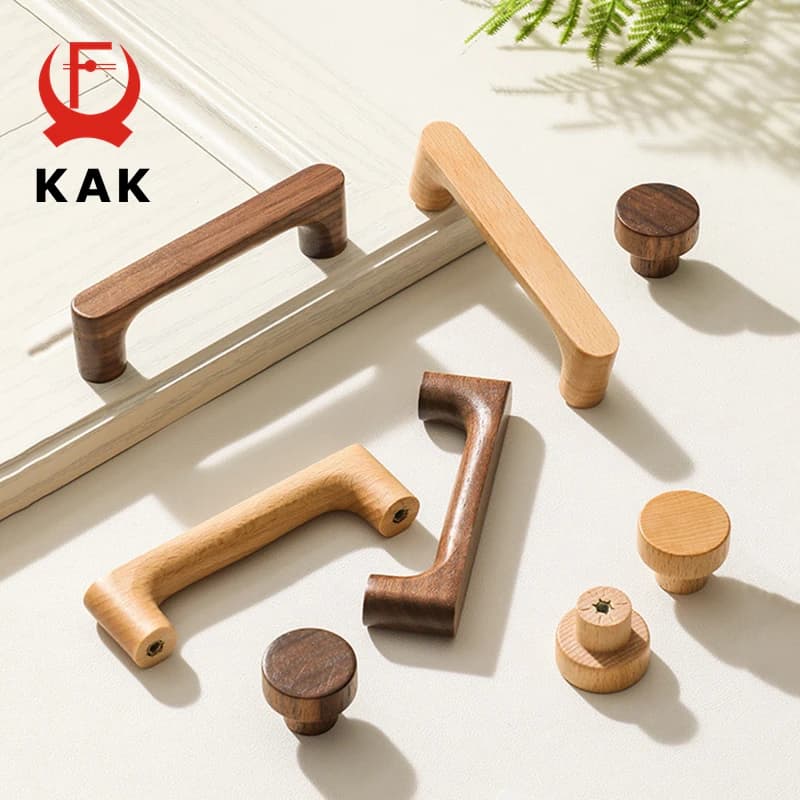 KAK Manopole e maniglie per mobili in legno Maniglie per mobili da cucina in noce Maniglie per cassetti in faggio Maniglia per mobili rotonda Hardware