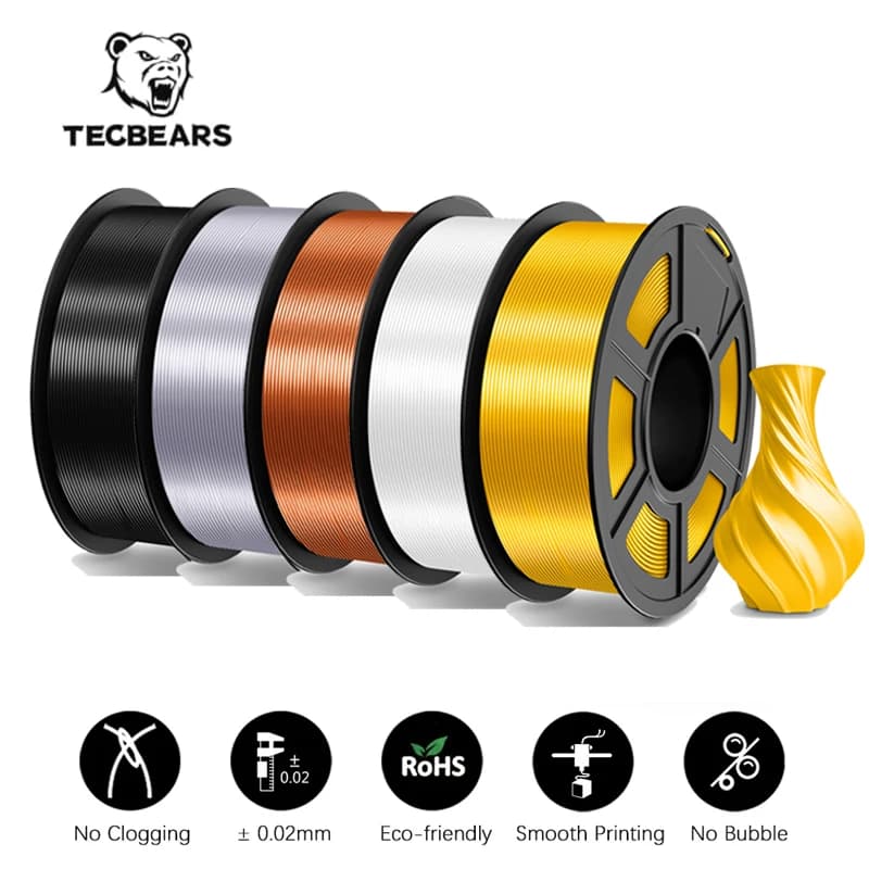 TECBEAS Silk 3D Printer Filament with 5 rolls 1,75 mm Neapolitely wounded Coloful High strength for 3D filament Fast delivery from stock