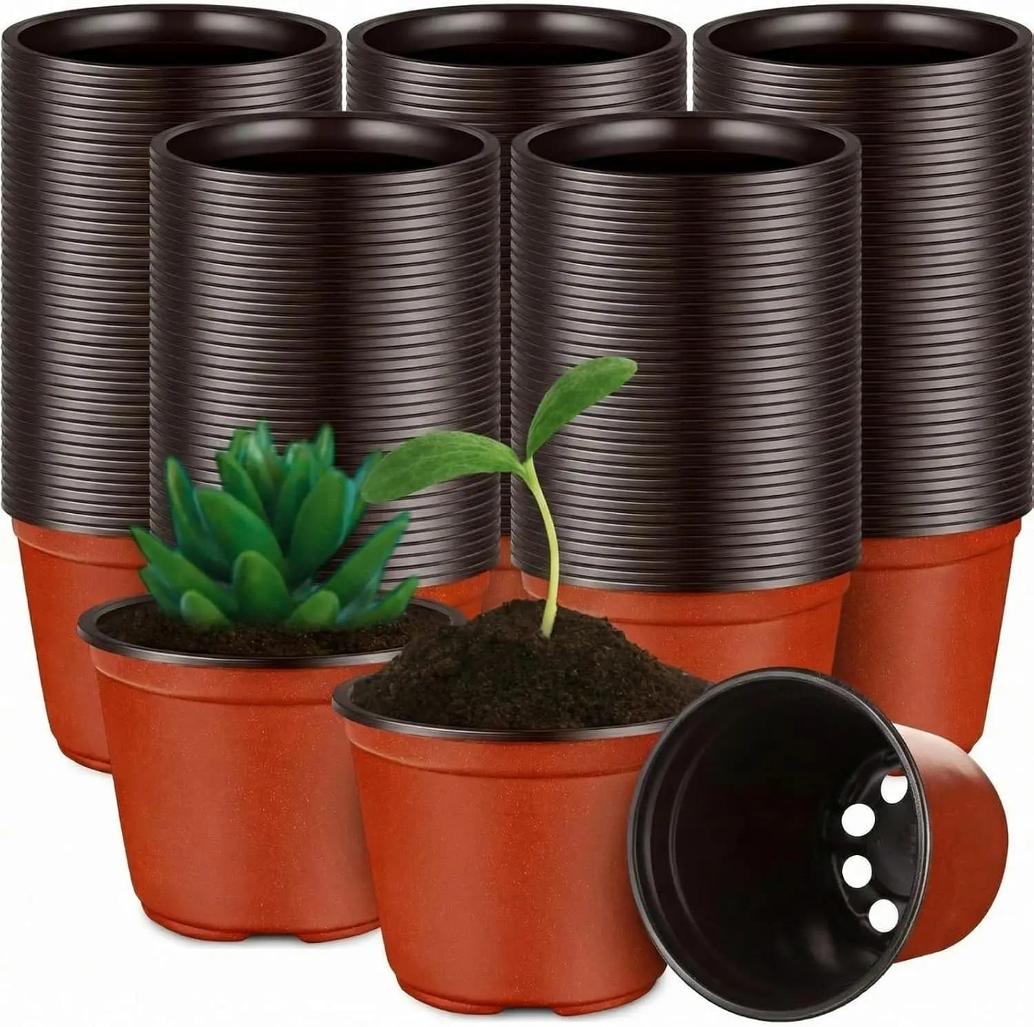 600 Pieces Vases for Plants of 4 Inches, Small Vases for Semina, Plastic Vases for Plants with Draining Holes, for Indoor and External Plants