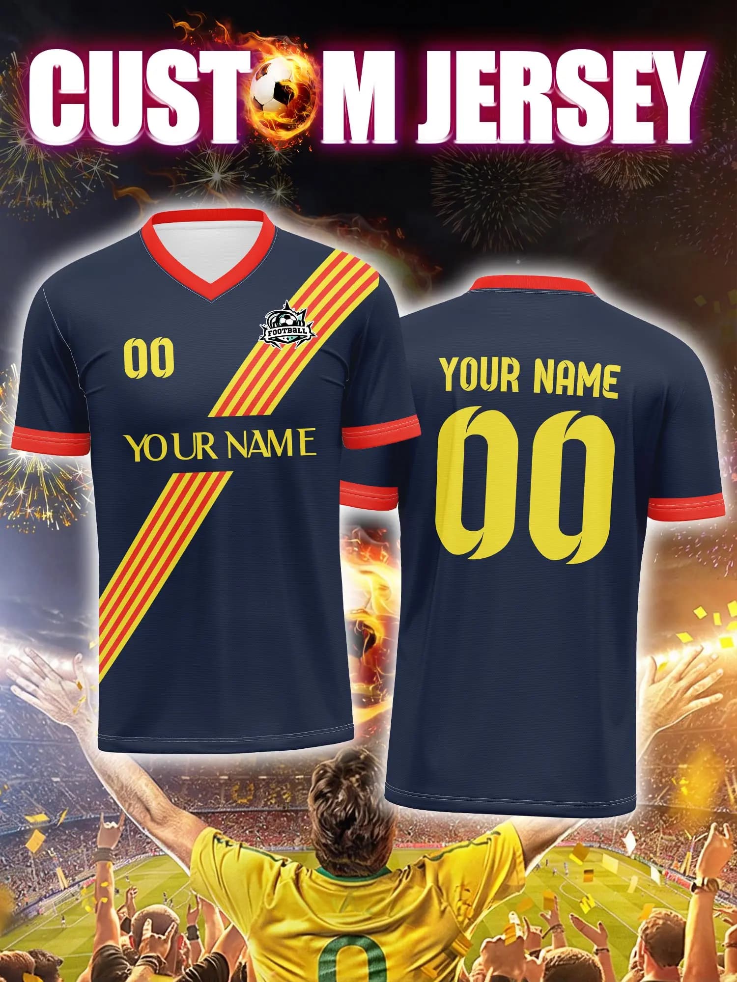 Custom football jersey with image, number and custom name, official logo and club emblem.