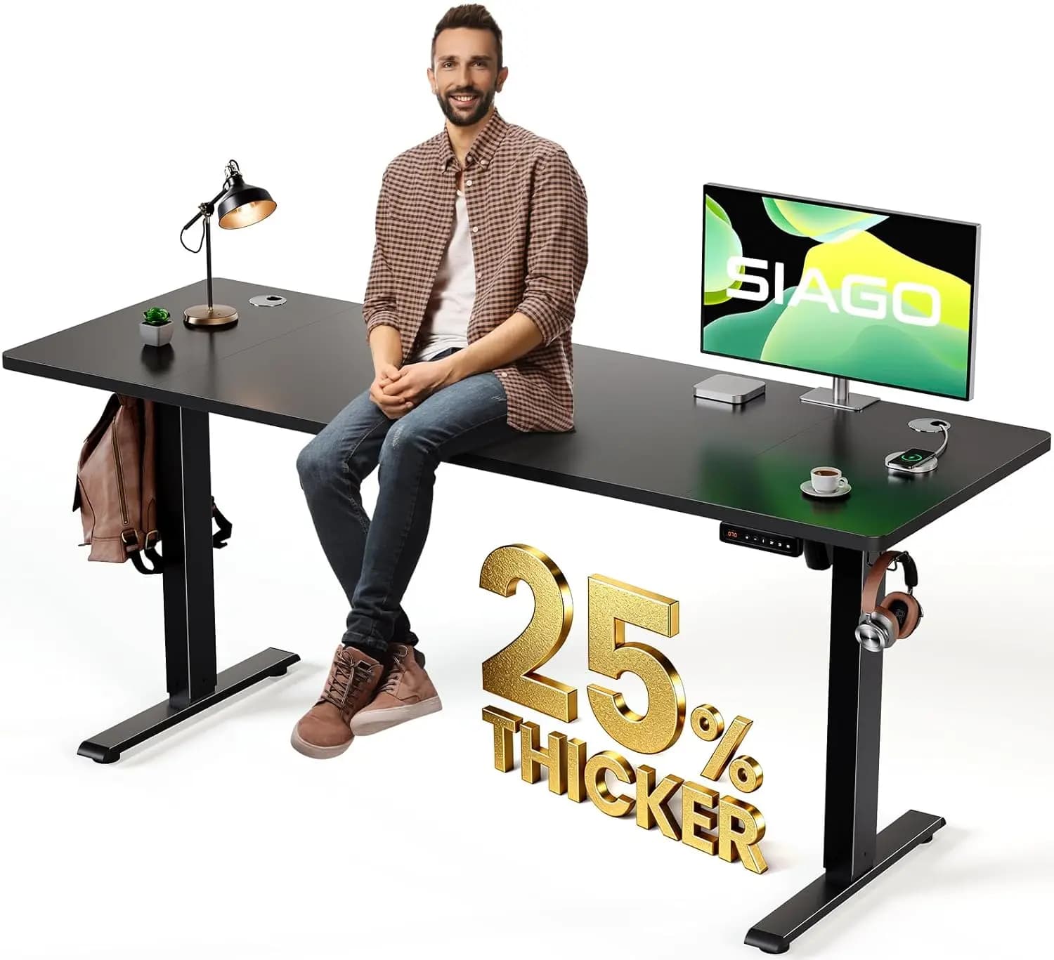 Scrivania Elettrica Regolabile in Altezza 63x24 Pollici, Postazione di Lavoro Sit-Stand con 3 Memorie e Gestione Cavi, Personalizzabile