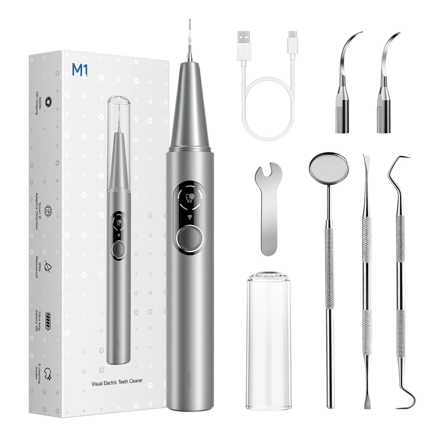Eye Ultrasonic Dental Cleaner with Five Mode LED Screen Electrical Device for Dental Plate Tartar Removal Oral Hygiene