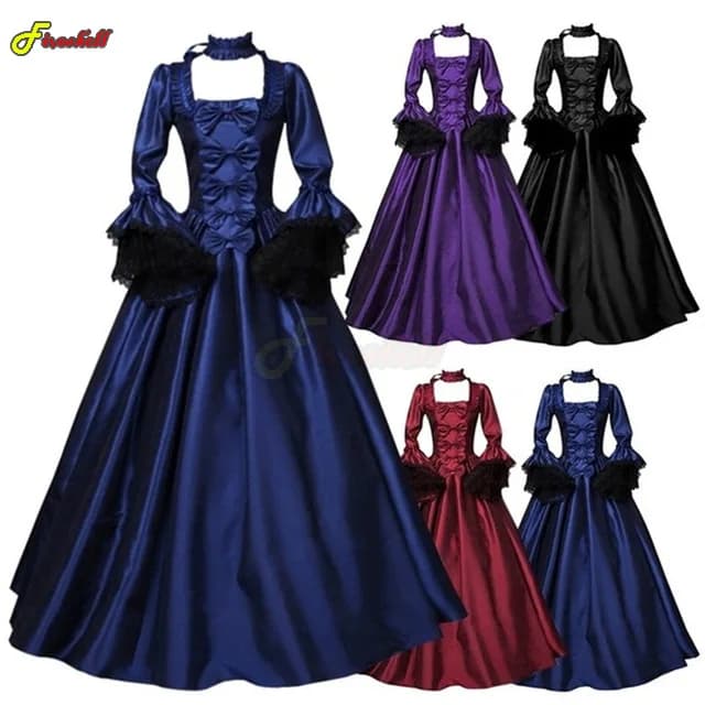 Donne medievale palazzo corte principessa vestito elegante abito da ballo colletto quadrato pizzo Renaissan Punk Costume Cosplay di Halloween