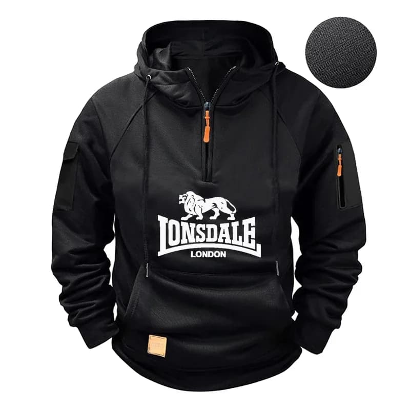 Men's 2026 New High-Quality Fashion Casual Half-Zip Hooded Sweatshirt Autumn Winter Warm Pullover Outdoor Sportswear Top