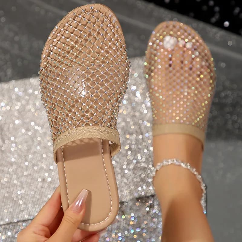 Ciabatte da Donna 2024 Nuove Ciabatte Estive con Punta Tonda, Sandali Piatti Antiscivolo con Strass per Casa, Ciabatte da Donna