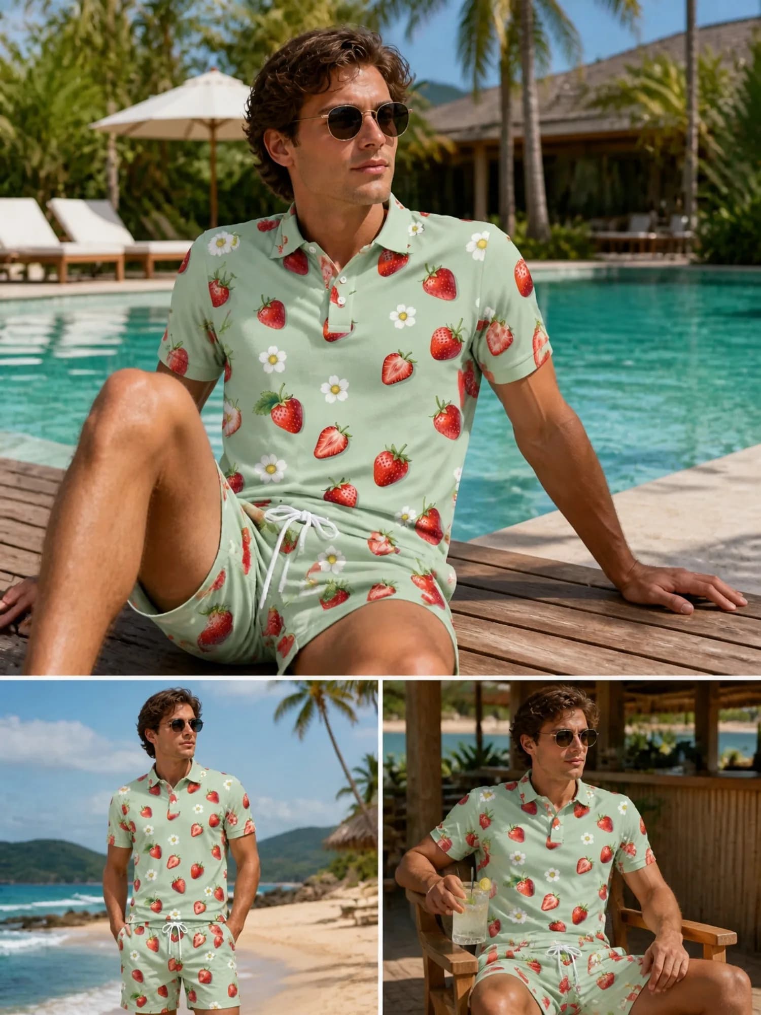 Mens Short Sleeve Polo Shirt and Shorts Set Casual Two Piece Summer Beach Vacation Matching Outfit Cool Easy Relaxed Summer Wear