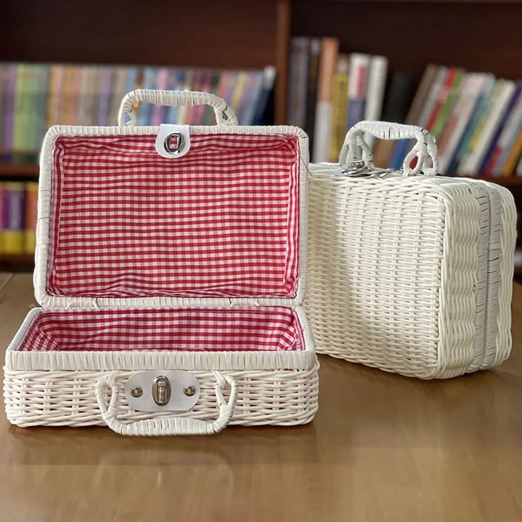 Gift Box PP Rattan Material with Handle Photograph Props Rattan Suitcase Storage Box Storage Basket