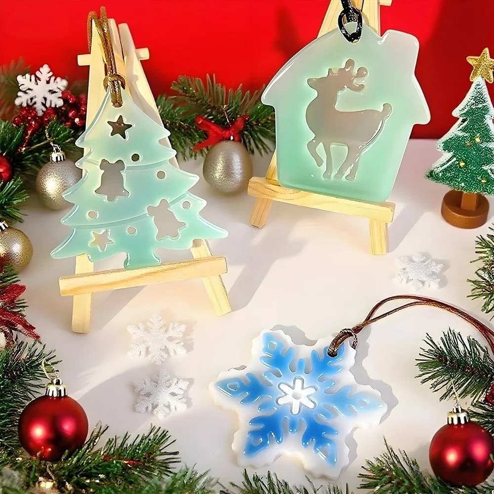 With Hole Christmas Resin Mold Snowflake Elk Shape Epoxy Resin Mold Bell Shape Resin Crafts DIY Jewelry Making Hanging Tags