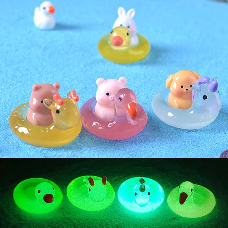 Mini anello di nuoto luminoso in miniatura animali divertenti Micro ornamenti paesaggistici per acquario decorazioni per auto decorazioni per la scrivania di casa