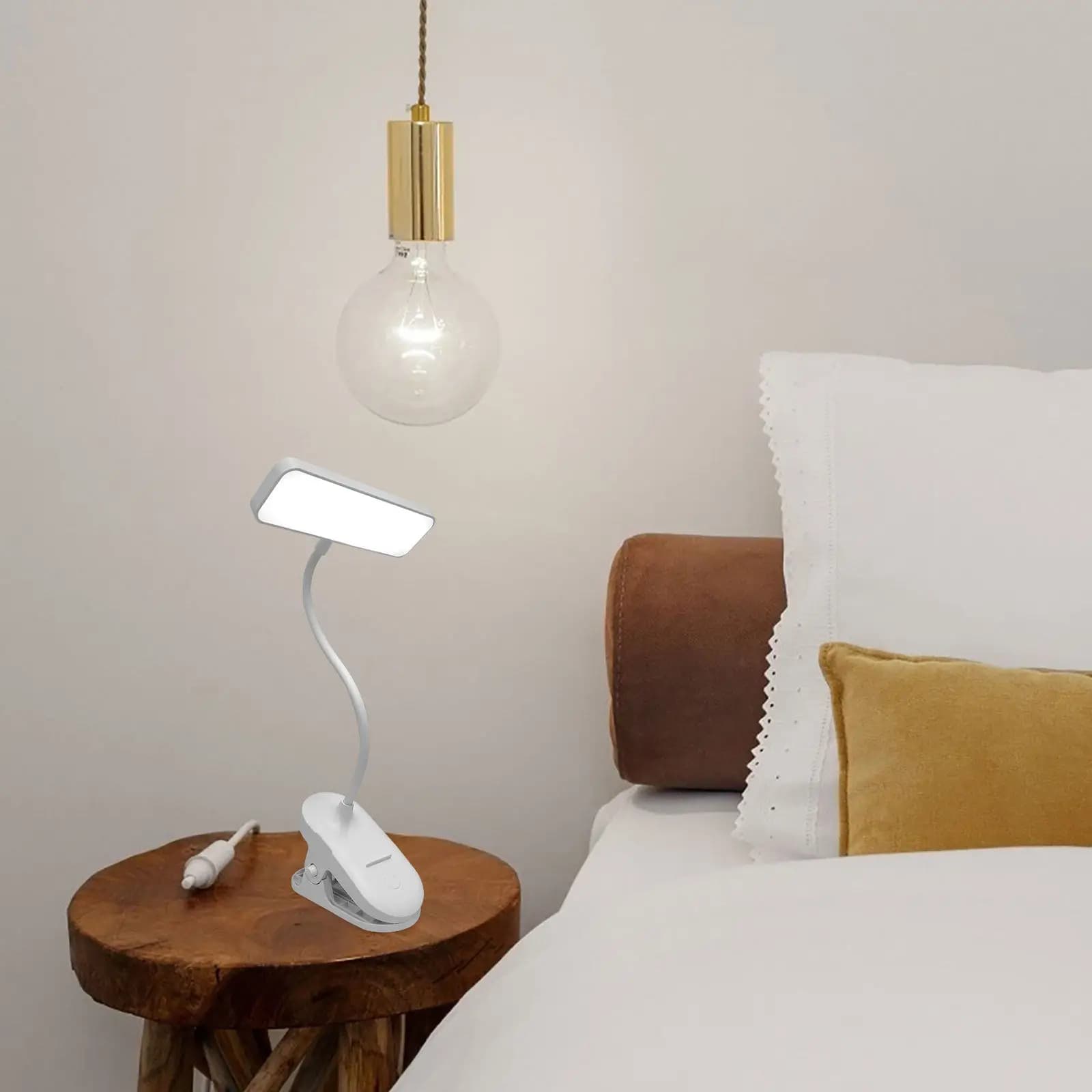Rechargeable Small Clip on Reading Lamp LED Desk Lamp Bedside Reading Light Portable Adjustable Brightness Portable Light