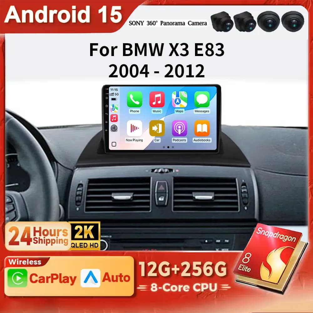 Android 15 2K QLED WIFI Car Multimedia Player Carplay For BMW X3 E83 2004 2005 2006 2007 2008 2009 2010 2011 2012 4G BT GPS DSP