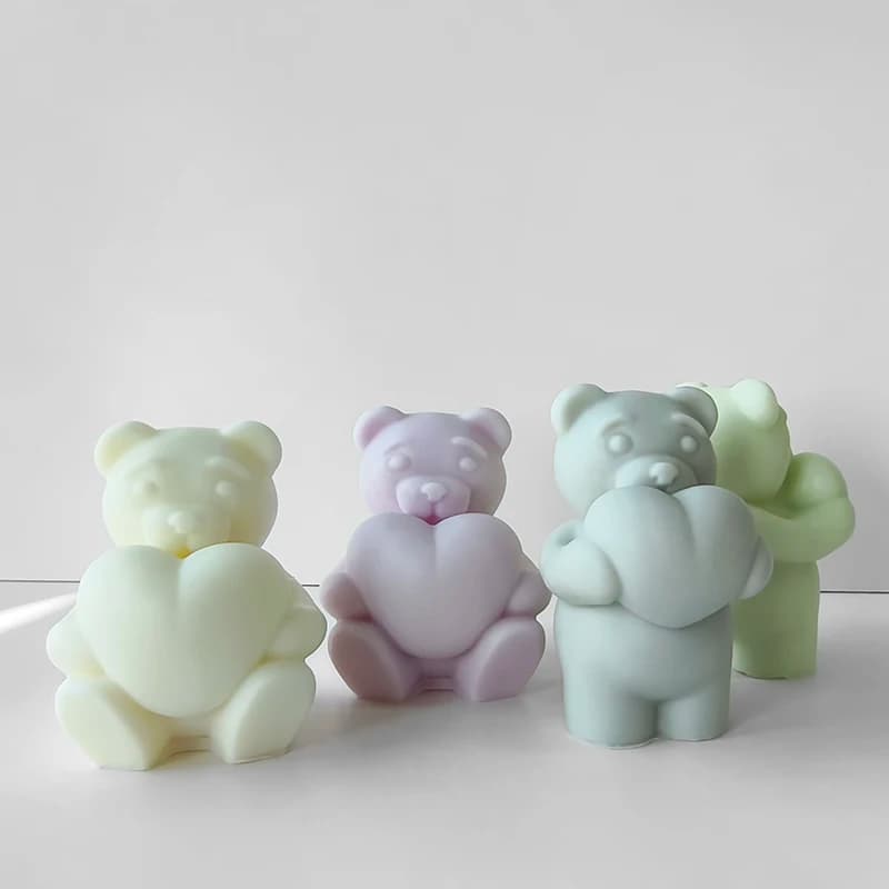 Stampo in silicone con orso a forma di cuore, candela aromatica fatta a mano, stampo per sapone in gesso, stampo per caramelle al cioccolato, orso d'amore fai da te