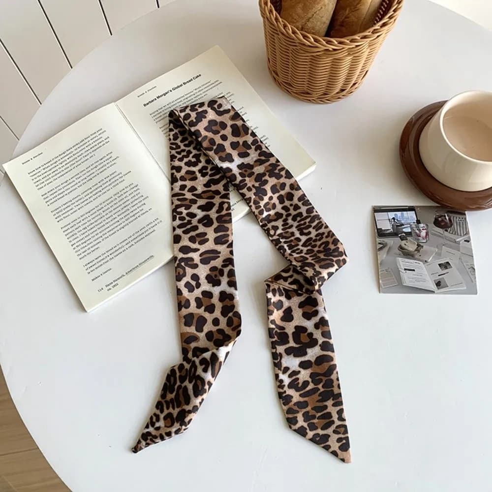 Elegant Leopard Print Slender Scarf Decoration Long Small Silk Scarf Thin Neck Scarf Bag Decoration