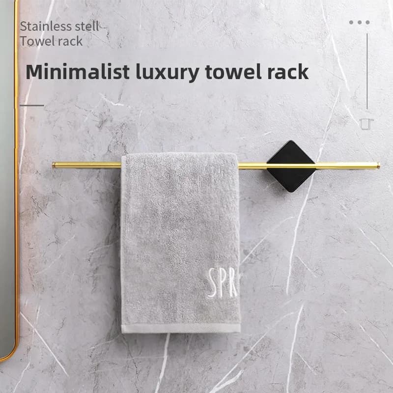 Minimalist Aluminum Alloy No Drill Bathroom Towel Bar Black Base Gold Rail Single Tier Wall Holder In Cm Or