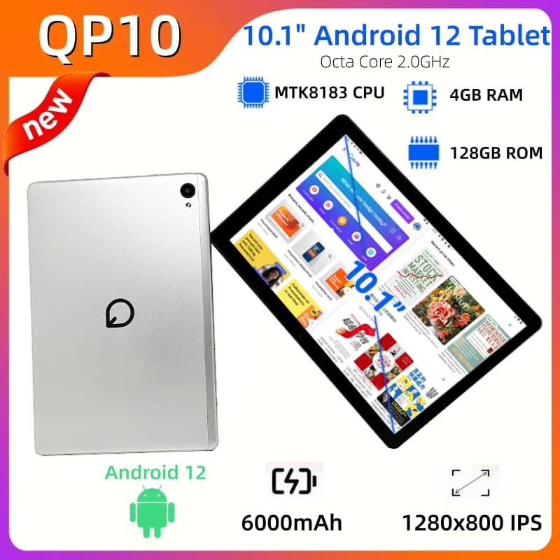 Tavolette Type-C da 10,1 POLLICI Android 12 MTK8183 Octa Core CPU 4 GB RAM 128 GB ROM 6000 mAh Batteria Bluetooth 5.0 GPS 8.0 MP + 13,0 MP