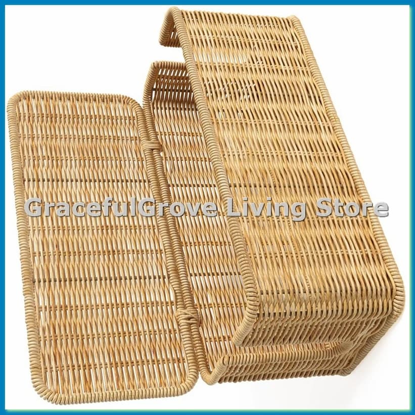 Scatola per la gestione dei cavi, organizer per cavi in finto rattan intrecciato a mano con coperchio, 2 scomparti aperti - A13G