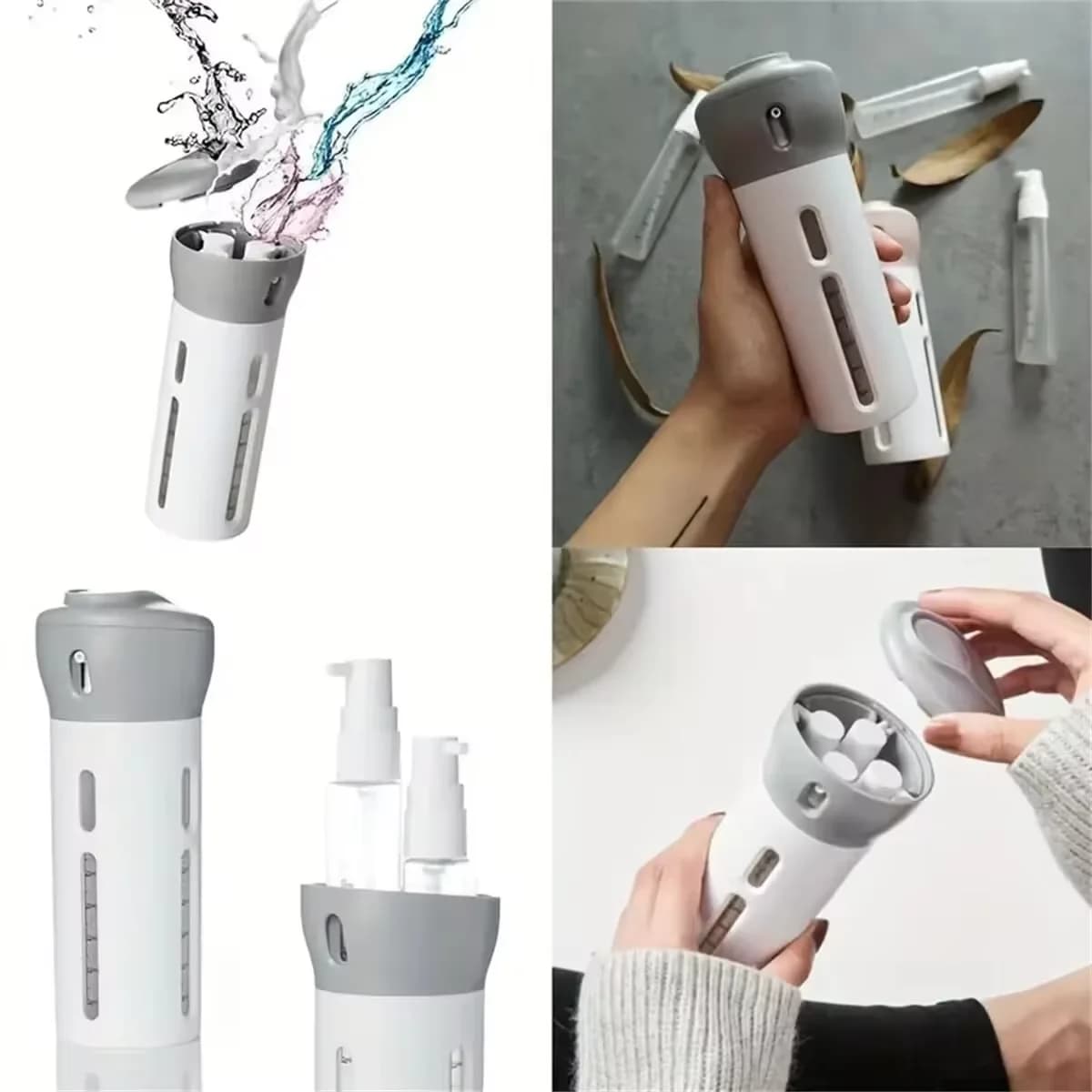 Dispenser da viaggio Bottiglia divisa Shampoo Lozione Gel doccia Bottiglia di sapone Bottiglia secondaria vuota 4 in 1 Bottiglie contenitore pressa