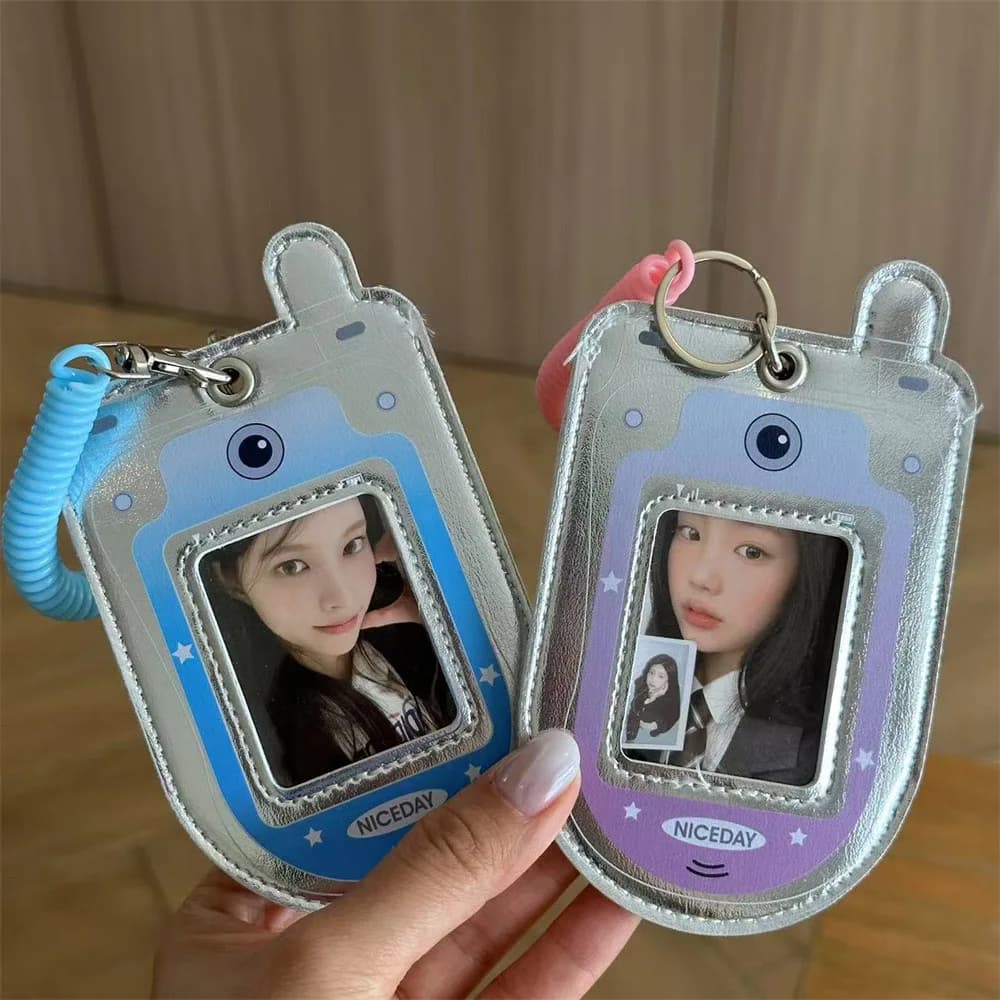 Original Kpop photo frame in silver leather Flip phone Frame for photo with two sides