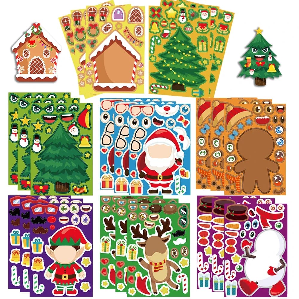 16 adesivi puzzle natalizi Crea il tuo Babbo Natale Fai da te Crea una faccia Giochi puzzle Decorazione per feste per bambini Giocattolo